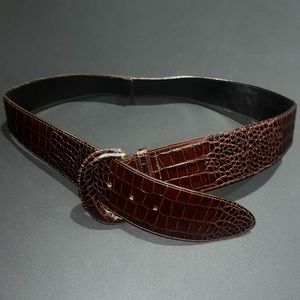 Genuine US made brown leather belt with gold fastenings. Vintage, croc print